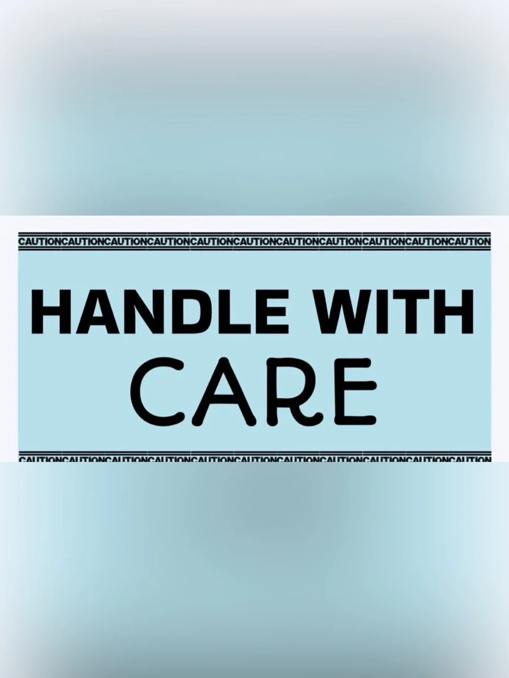 50 STICKERS - 2” x 1”‎ RECTANGLE - “CAUTION - HANDLE WITH CARE” - BLUE